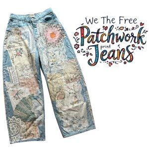 Free People We The Free Illusions Printed patchwork floral Relaxed Jeans size 26